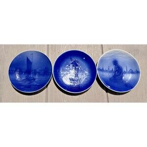 3 Desiree Denmark Little Mermaid 1972 Collector Plates Set of 3 Blue Porcelain